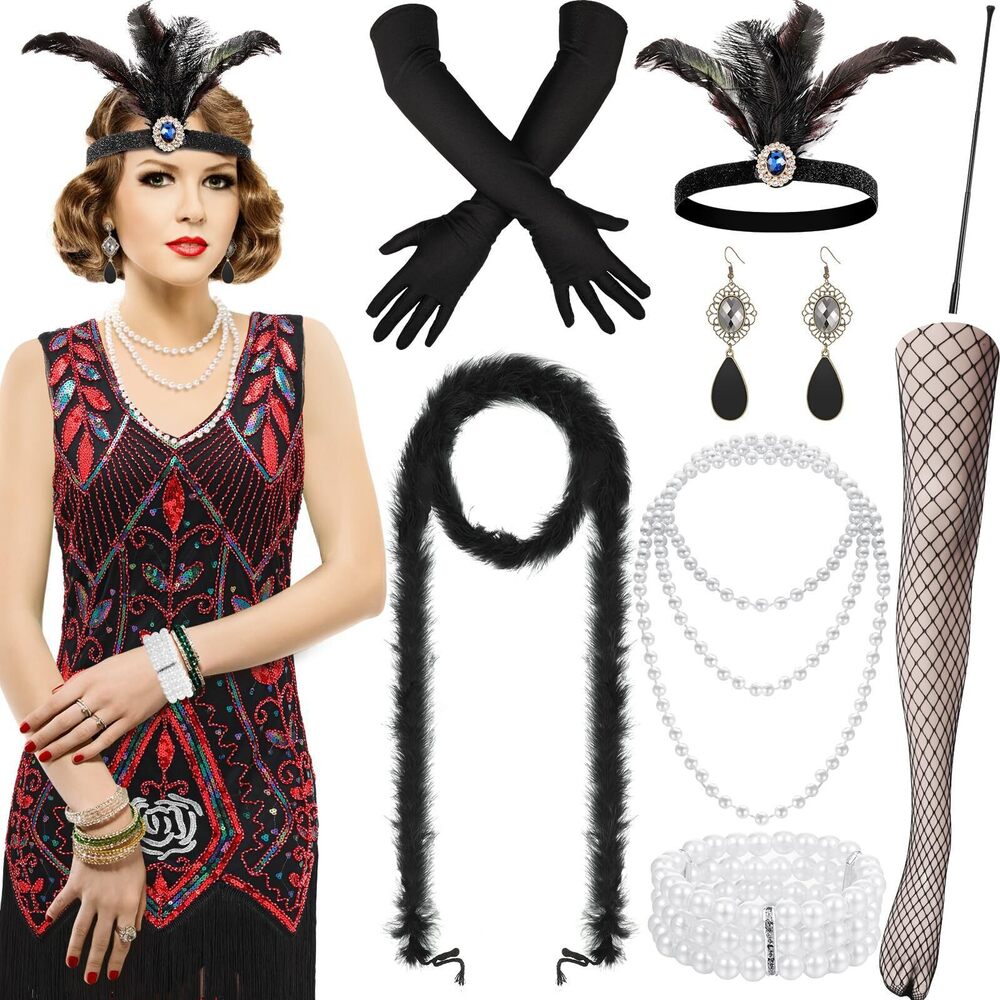 5638 1920s Vintage Fringed Sequin Dress 20s V Neck Sequin Beaded Fringed